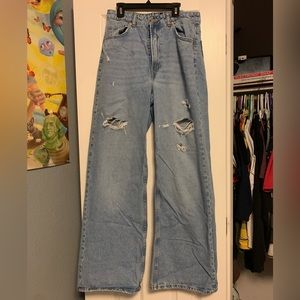 H&M High Rise Ripped Blue Denim Jeans